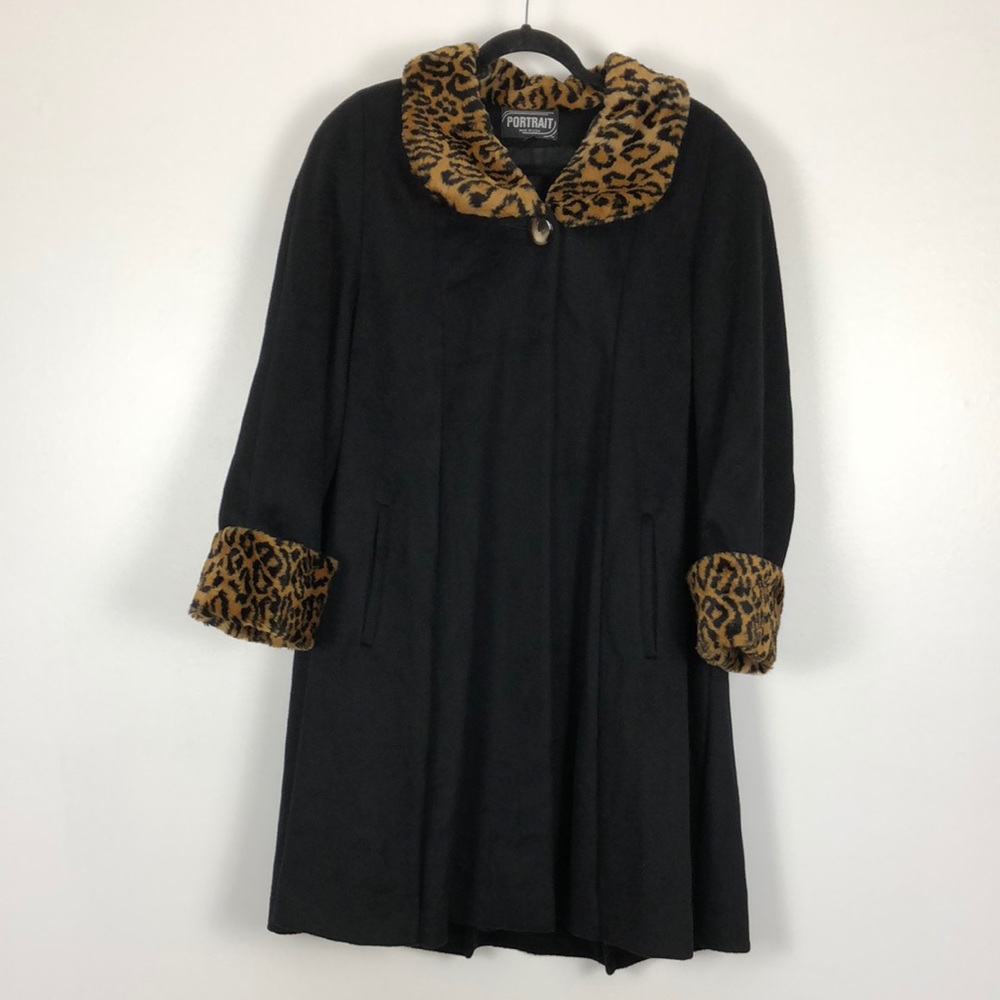 Black Coat with Leopard Trim